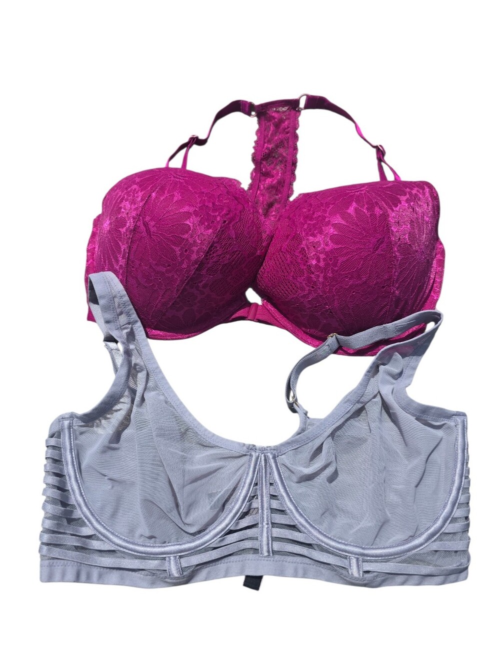 36DD Victoria's Secret Bra Bundle | Pink Lace Racerback & Grey Mesh Underwire
